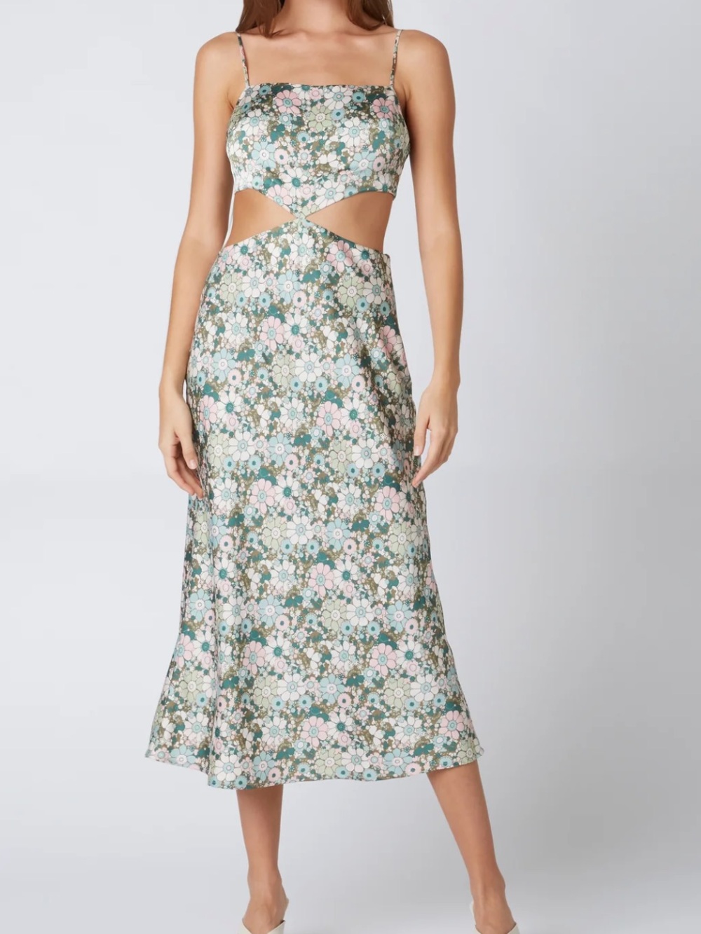 Lilyful Mint Green Floral Slip Dress with Pink Accents